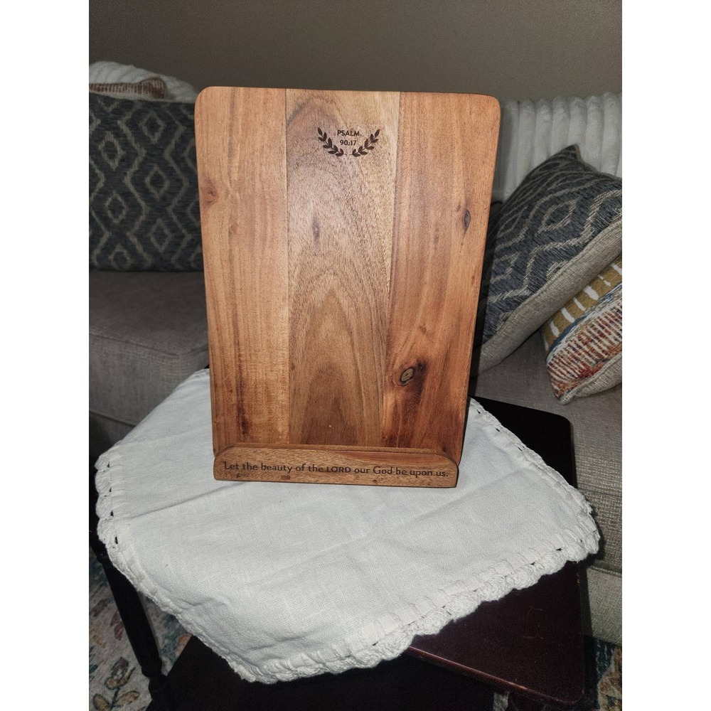 Mary & Martha Acacia Wood Cookbook Stand Psalm 90:17 Bible Verse Kitchen Decor